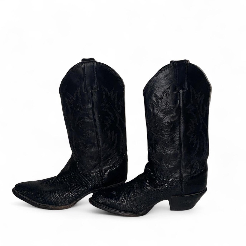 Justin 4763 Black leather cowboy boots with flame pattern lizard skin size 7B